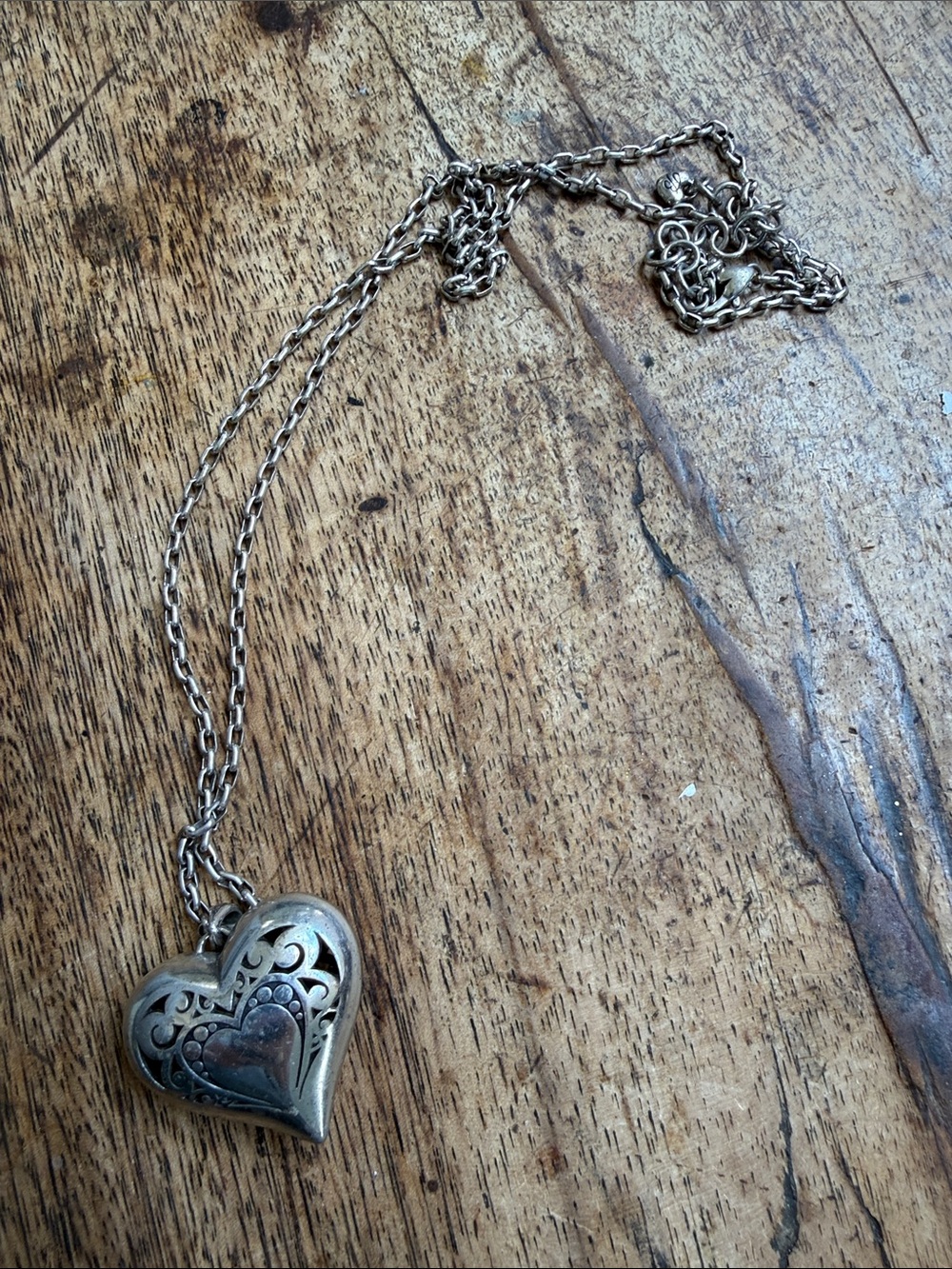 Brighton silver necklace heart pendant with intricate filigree and scrollwork - Picture 2 of 7